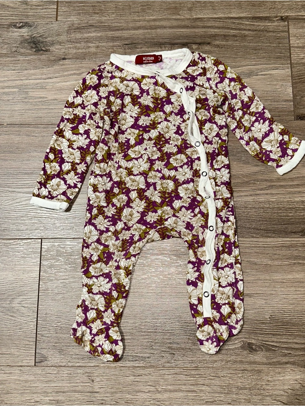 Milkbarn Romper Sleeper Water Lilly Bamboo Purple Floral Baby Footed One-Piece